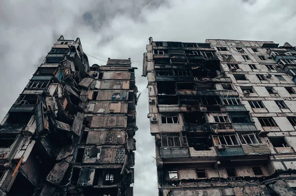 destroyed and burned houses in the city Russia Ukraine war