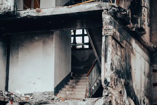 destroyed and burned houses in the city Russia Ukraine war