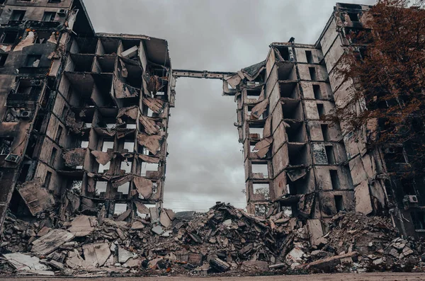Destroyed Burned Houses City Russia Ukraine War Fotos De Bancos De Imagens Sem Royalties