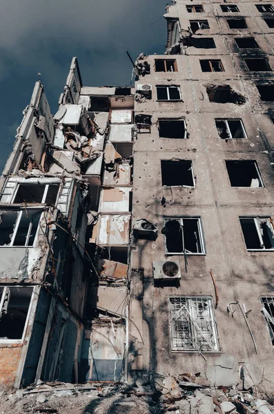 Förstörda Och Brända Hus Staden Kriget Ukraina — Stockfoto