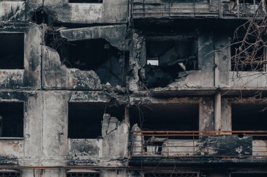 Ukrayna 'daki savaş sırasında şehirdeki evleri yakıp yıktılar.