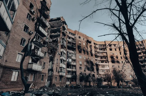 Destroyed Burned Houses City War Ukraine — Foto de Stock