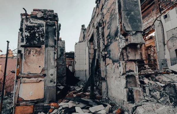 Inne Ett Skadat Hus Krig Ukraina — Stockfoto