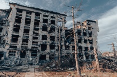 Ukrayna 'daki savaş sırasında şehirdeki evleri yakıp yıktılar.