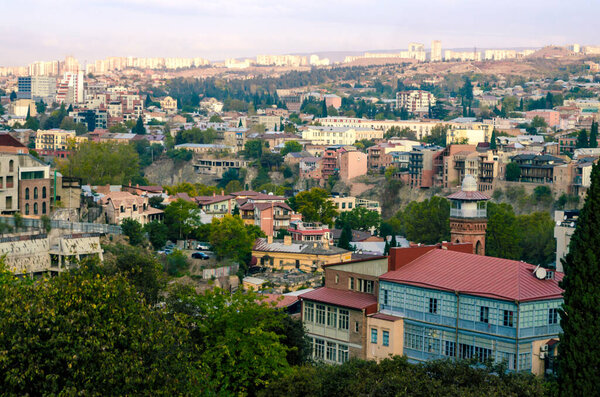 panoramic view of a city in Georgia country in autumn afternoon