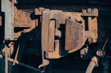 old iron connection train wagon coupler close up