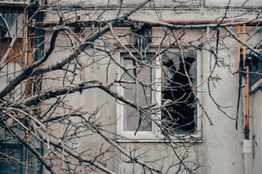 Ukrayna 'daki savaş sırasında şehirdeki evleri yakıp yıktılar.