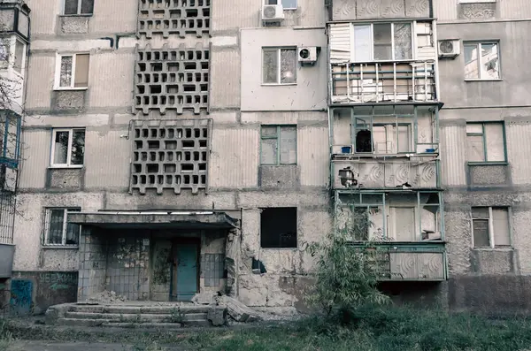stock image destroyed houses in a city lost in the war in Ukraine without people