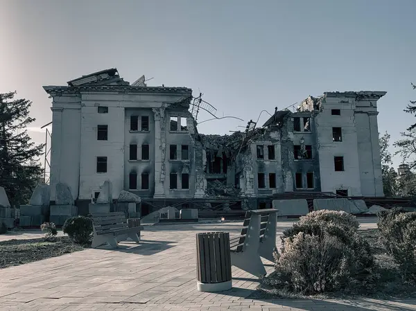 stock image destroyed houses in a city lost in the war in Ukraine without people