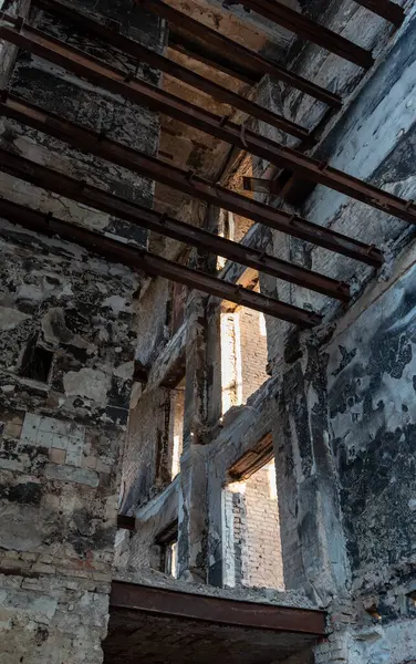 stock image destroyed school in a city lost in the war in Ukraine without people