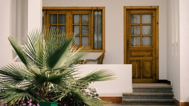 Beyaz resort ev ile bir yeşil tropikal bitki