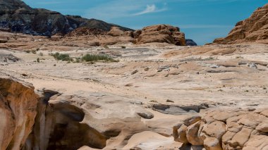rocky mountains in the desert and blue sky with clouds in Egypt