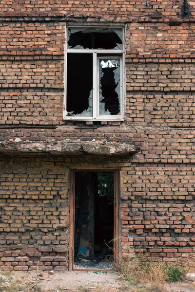 stock image destroyed building in a city lost during the war with Ukraine without people