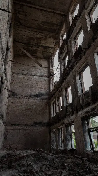 stock image destroyed building in a city lost during the war with Ukraine without people