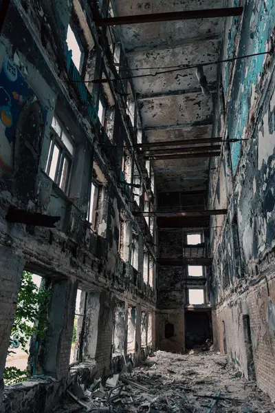 stock image destroyed building in a city lost during the war with Ukraine without people