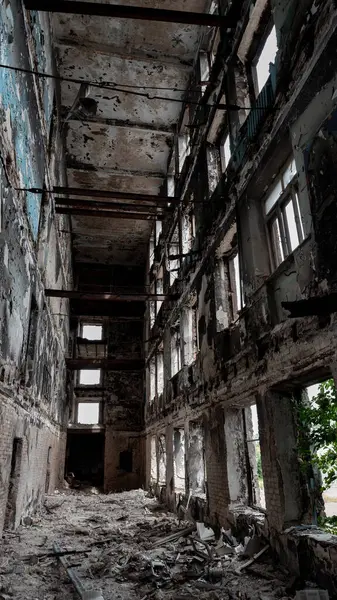 stock image destroyed building in a city lost during the war with Ukraine without people