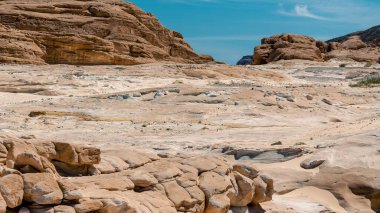 rocky mountains in the desert and blue sky with clouds in Egypt