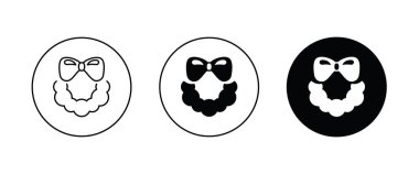 Noel çelenkleri simgesi, simgeler, düzenlenebilir felç, düz tasarım biçimi beyaz çizgisel piktogram, düğme, vektör, işaret, logo, illüstrasyon