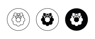 Noel çelenkleri simgesi, simgeler, düzenlenebilir felç, düz tasarım biçimi beyaz çizgisel piktogram, düğme, vektör, işaret, logo, illüstrasyon