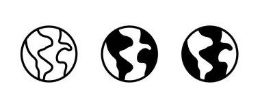 Dünya gezegeni ikonu, Globe ikonu. Yeryüzü simgeleri düğmesi, vektör, işaret, sembol, logo, illüstrasyon, düzenlenebilir vuruş, düz tasarım biçimi beyaz çizgisel piktogram üzerinde izole edilmiş