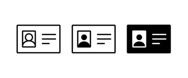 Kimlik kartı simgesi. Kimlik kartı simgesi, vektör, sembol, logo, illüstrasyon, çizgi, düzenlenebilir vuruş, düz, tasarım, biçim, izole edilmiş, beyaz üzerine