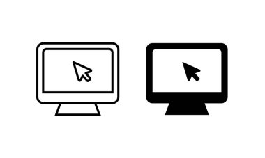 Monitör PC, Simge bilgisayar ekranı, mobil konsept işareti, sembol, vektör, illüstrasyon, düzenlenebilir vuruş için TV logosu, beyazı izole edilmiş düz tasarım biçimi