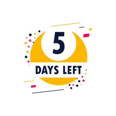 Beş gün kaldı. Geri sayım tarihini söyle. Stopwatch ile soyut afiş. İmzalamak için 5 gün. Kont randevu sohbet baloncuğu teklif ediyor. Numarası olan geri sayım zamanlayıcısı.