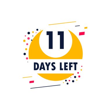 Geriye 11 gün kaldı. Geri sayım tarihini söyle. Stopwatch ile soyut afiş. İmzalamak için 11 gün. Kont randevu sohbet baloncuğu teklif ediyor. Numarası olan geri sayım zamanlayıcısı.