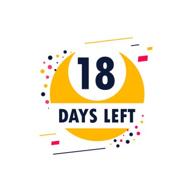 18 gün kaldı ikon. Geri sayım tarihini söyle. Stopwatch ile soyut afiş. İmzalamak için 18 gün. Kont randevu sohbet baloncuğu teklif ediyor. Numarası olan geri sayım zamanlayıcısı.