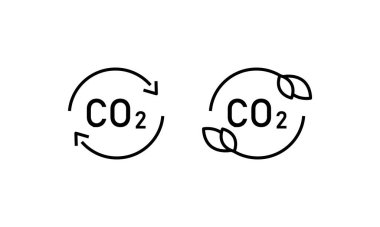 CO2 emisyon simgesi. Karbondioksit kirliliği. Ekoloji ve çevre. Karbon emisyon azaltma ikon vektör simgesi logo çizgisi düzenlenebilir düz çizim tasarım biçimi beyaz üzerinde izole
