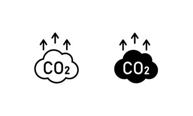 CO2 emisyon simgesi. Karbondioksit kirliliği. Ekoloji ve çevre. Karbon emisyon azaltma ikon vektör simgesi logo çizgisi düzenlenebilir düz çizim tasarım biçimi beyaz üzerinde izole