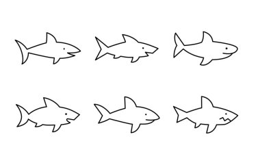 Köpekbalığı simgesi. Deniz yırtıcısı. hayvan vektörü, işaret, sembol, logo, illüstrasyon, düzenlenebilir vuruş, beyaz çizgide izole edilmiş tasarım biçimi