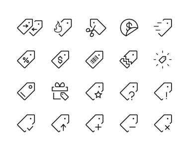 Alışveriş Özellikleri Vektör Hattı Simgeleri Yeni, İndirimli, Alışveriş Hediyeleri Sunar, simge vektör logosu çizim çizgisi düzenlenebilir vuruşları sunar. Alışveriş arabası, teslimat ve etiketler. E-ticaret indirimi