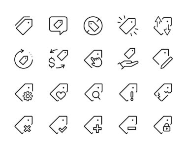 Alışveriş Özellikleri Vektör Hattı Simgeleri Yeni, İndirimli, Alışveriş Hediyeleri Sunar, simge vektör logosu çizim çizgisi düzenlenebilir vuruşları sunar. Alışveriş arabası, teslimat ve etiketler. E-ticaret indirimi