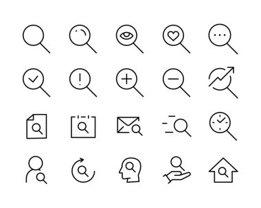 Büyütücü arama yakınlaştırma Loupe belge bul, cam sembolü büyüt, beyaz, doğrusal vektör ana hatları çizimi, sembol logo tasarım tarzı izole edilmiş araç düzenlenebilir vuruş bak