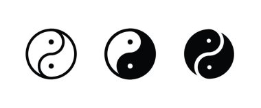 Yin yang simgesi. İkilik çizgi simgeleri dizisi Yang kavramında, Zen sembolü değiştirilebilir vuruş beyaz arkaplan, doğrusal vektör ana hatları çizimi, sembol logo tasarım biçimi