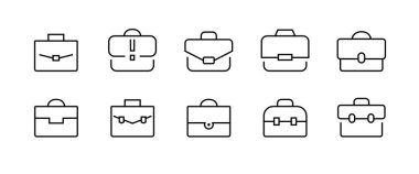 evrak çantası simgesi, çanta, portföy, ofis çantası, diplomat, el çantası, bavul iş hattı simgeleri seti, düzenlenebilir vuruş beyaz, doğrusal vektör ana hatları çizelgesi, sembol tasarım biçimi