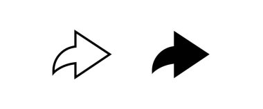 Sağ tarafı gösteren eğimli ok, Eğri ok sosyal medya simgesini paylaşıyor, yön arayüzü araç çizgisi simgeleri ayarlandı, düzenlenebilir vuruş beyaz, doğrusal vektör ana hatları çizimi, sembol logosu tasarımı