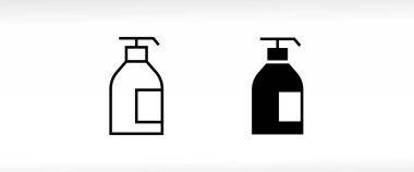 şeker şişesi. El dezenfektanı sıvı sabunu. Hijyen prosedürü, hastalık önleme. Antiseptik alkol jeli. Sağlık hizmetleri el yıkama hattı ve düz simgeler seti, düzenlenebilir vuruş beyaz, doğrusal