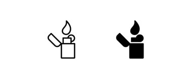 Gaz Çakmağı Ateşleme çizgisi ve düz simgeler seti, düzenlenebilir vuruş beyaz, doğrusal vektör çizgisi çizimi, sembol logo tasarım biçimi