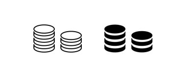 Sikkeler ve Dolar simgesi seti. Para birimi Ödeme, İş finans hattı simgeleri seti, düzenlenebilir vuruş beyaz, doğrusal vektör ana hatları çizimi, sembol logo tasarım biçimi