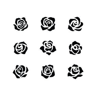 Gül çiçeği, sevgililer günü, uluslararası kadınlar ya da anneler günü, güzellik kozmetik salonu, lüks güzellik, çiçek sembolü logo illüstrasyonu, beyaz üzerine izole edilmiş düz tasarım tarzı.