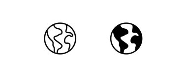 Dünya gezegeni ikonu, Globe ikonu. Yeryüzü simgeleri düğmesi, vektör, işaret, sembol, logo, illüstrasyon, düzenlenebilir vuruş, düz tasarım biçimi beyaz çizgisel piktogram üzerinde izole edilmiş