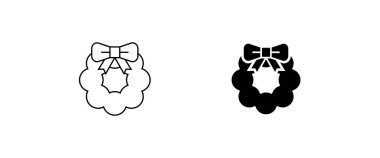 Noel çelenkleri simgesi, simgeler, düzenlenebilir felç, düz tasarım biçimi beyaz çizgisel piktogram, düğme, vektör, işaret, logo, illüstrasyon