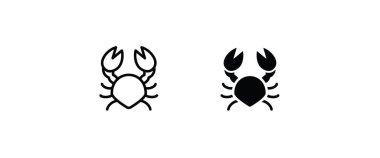 Yengeç ikonu. Deniz ürünleri dükkânı simgesi, vektör, işaret, sembol, logo, illüstrasyon, düzenlenebilir vuruş, beyazı izole edilmiş düz tasarım biçimi