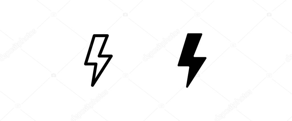 Lightning bolt strike thunderbolt Electricity Thunder strike Electric Weather thunderstorm Energy Power fast speed line icons set, editable stroke isolated on white, linear vector outline
