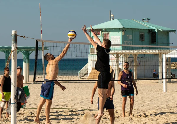 stock image Playing volleyball on the city beach. Israel Ashkelon November 2020