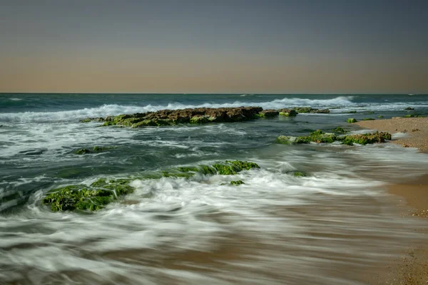 Mar Mediterráneo Puesta Sol Tarde Israel Oriente Medio —  Fotos de Stock