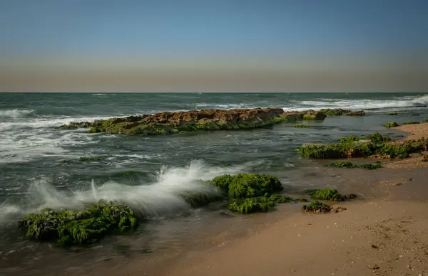 Mar Mediterráneo Puesta Sol Tarde Israel Oriente Medio —  Fotos de Stock