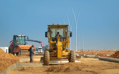 Ashkelon 'da büyük bir yerleşim alanı ve yol inşaatı. İsrail Şubat 2020